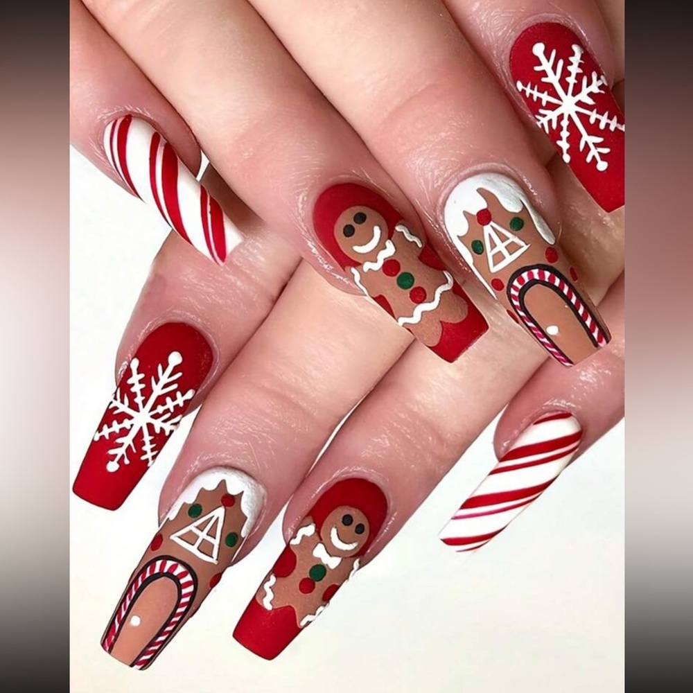 24PC Christmas Long Length Coffin Press-On Nails